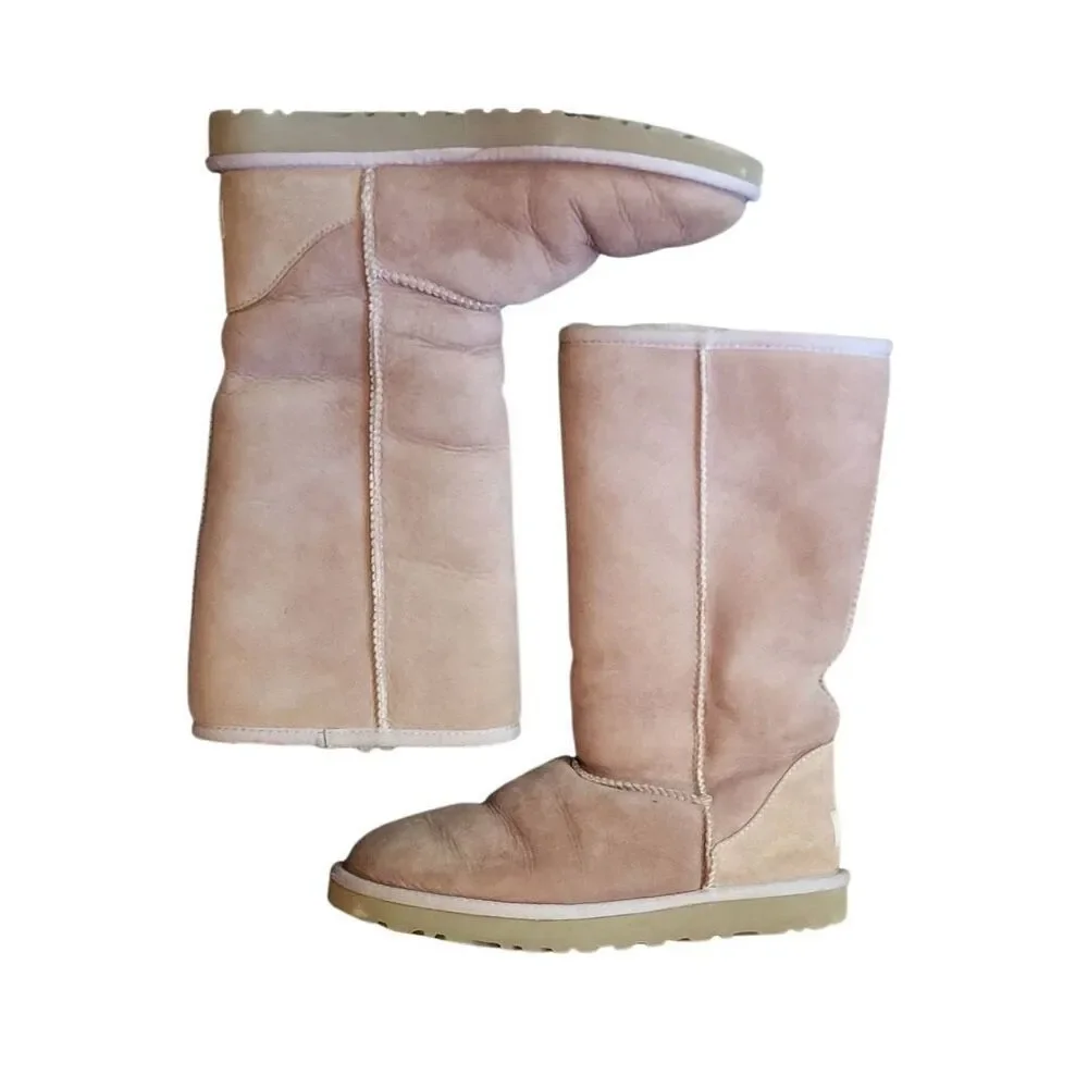 Y2K Vintage UGG Australia Boots Women's 7 Tan Leather Sheepskin Classic Tall